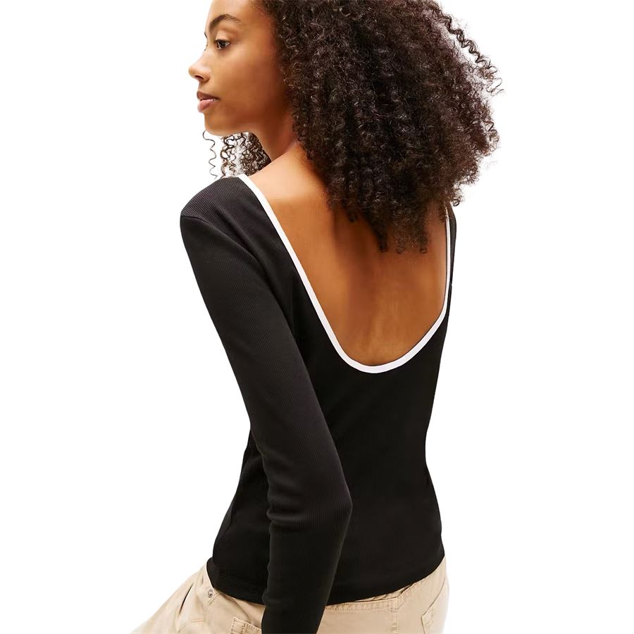 T-shirt manica lunga slim fit con schiena scoperta da donna Tommy Jeans | DW0DW21839BDS